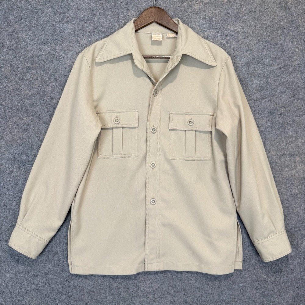 Vintage Sears Kings Road Safari Leisure Shirt Mens Medium Butterfly Collar 70s